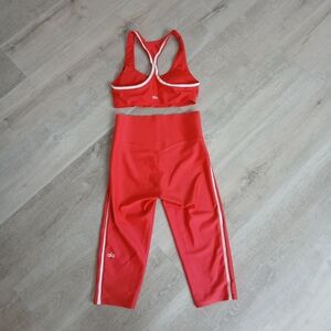 Alo Yoga Super sleek contrast bra and capri set in candy red / white. size XS.